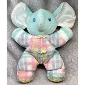 Vintage 1996 PLAYSKOOL SNUZZLES Teal Blue Plaid Elephant Pal Lovey Plush 10”